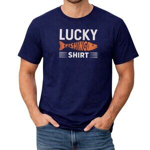 Lucky Fishing Mens Graphic T Shirt XL X Large Navy Blue Crew Neck Cotton Blend